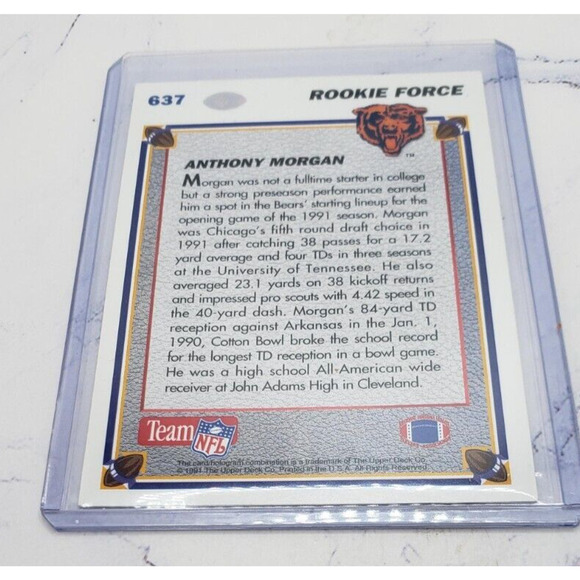 1991 Upper Deck Anthony Morgan #637 Chicago Bears NFL Football Rookie Force - Picture 4 of 4